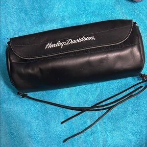 Harley-Davidson Black Leather Motorcycle Barreled Pouch